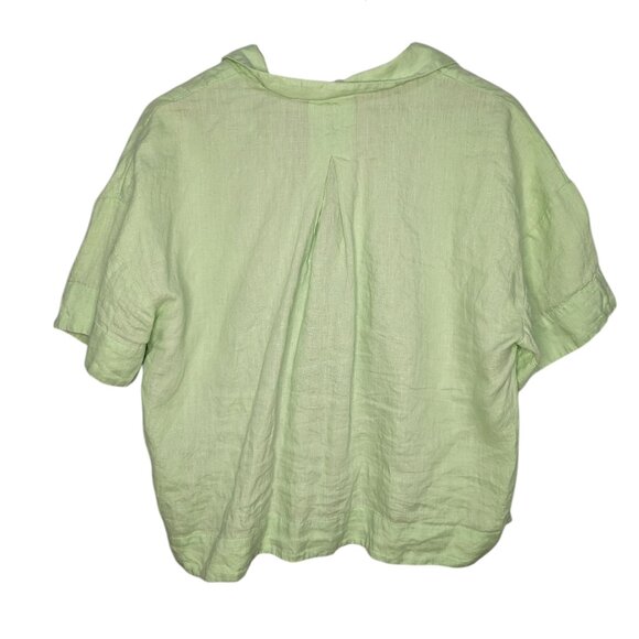 100% Linen Banana Republic Button Up Shirt Boxy Lime Green Blouse Short Sleeve L - Picture 3 of 5